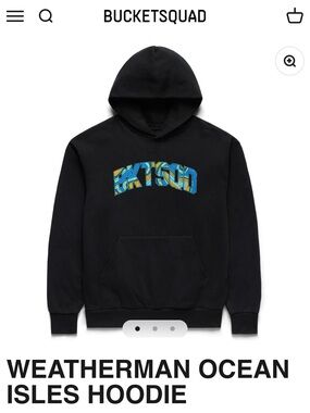 BUCKETSQUAD BKTSQD Weatherman Ocean Isles Hoodie - Black with Blue Graphic Large
